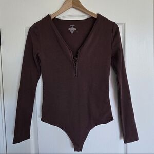 Nuuds Chocolate Brown Long Sleeve Bodysuit